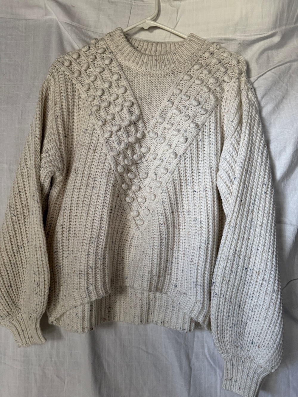 SAYLOR Cream Textured Crewneck Sweater with V Cable Detail
